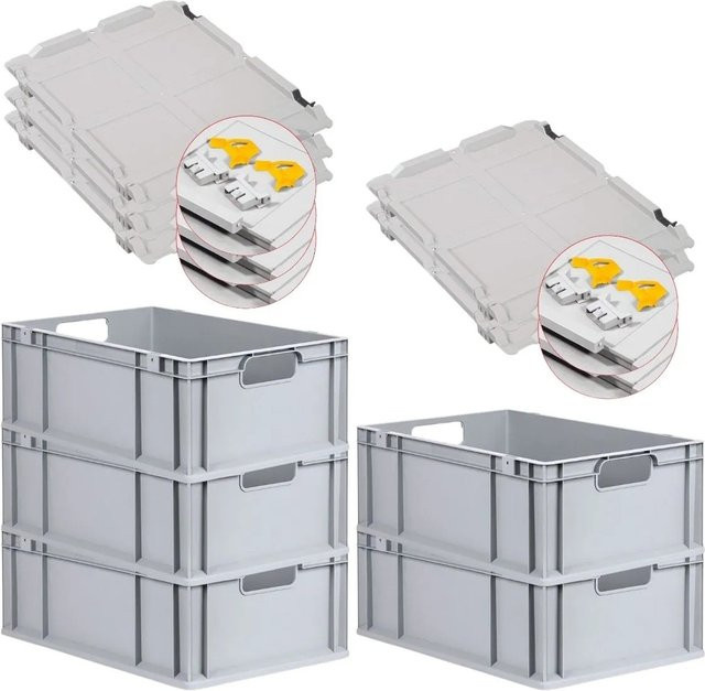 PROREGAL Spar Set 5x Eurobox Nextgen Economy in Grau mit gelben Scharnierdeckeln und Schiebeschnappverschlüssen, H x B x T: 22 x 40 x 60 cm - Bild 1