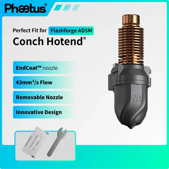 Phaetus Conch EndCoat Hotend Düse für Flashforge Adventurer 5M und 5M Pro mit abnehmbarer Düse 0,4 mm oder 0,6 mm - Bild 1