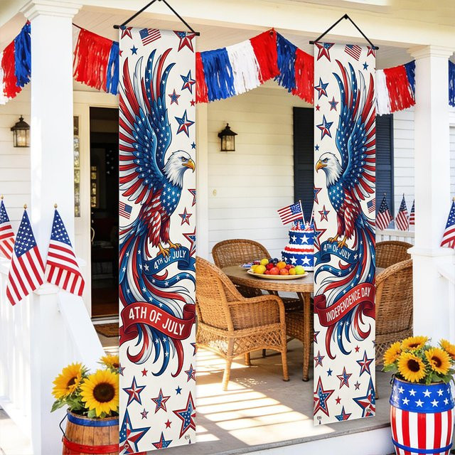 OURFETE Amerikanisches Unabhängigkeitstag Türbanner mit Adler- und Stern-Design, Mehrfarbig, Textil, Breite: 30 cm, Höhe: 180 cm - Bild 1