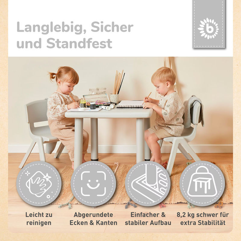 Bieco Kindertisch in Eisgrau, höhenverstellbarer quadratischer Tisch für Kinder ab 0-3 Jahren - Bild 3