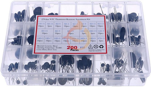 QBYDIY NTC Thermowiderstand Set mit 200 Stück in Schwarz, sortiertes Kit mit verschiedenen Werten und Dimensionen - Bild 1