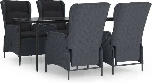 vidaXL 5-teilige Garten-Essgruppe aus Poly-Rattan in Dunkelgrau und Schwarz - Bild 1