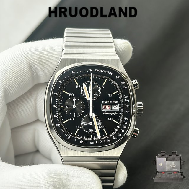 Hruodland Armbanduhr Quarz, Edelstahl, Saphirglas, Schwarz, Herren - Bild 1