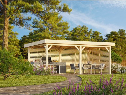Palmako Pavillon Lenna Set 309 aus Fichtenholz in Braun, Pultdach, B/H/T: 588 x 245 x 300 cm, transparent tauchgrundiert - Bild 3