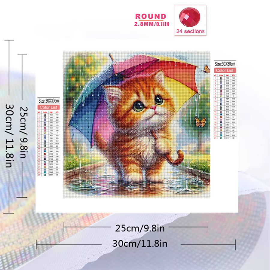 Momoart Katzen-Diamantmosaik DIY Bastelset mit Regenschirm-Motiv in Multicolour für Vollquadrat- und Runddiamant-Malerei - Bild 2
