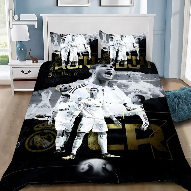 Bettwäscheset Lodestar Fußball CR7 Ronaldo mit Bettbezug und Kissenbezug, Schwarz, B/H: 155 x 220 cm - Bild 1