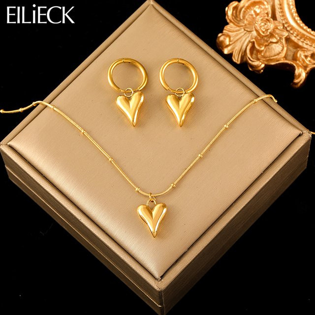EILIECK Schmuck-Set Halskette und Ohrringe, Edelstahl, Gold, Damen - Bild 1