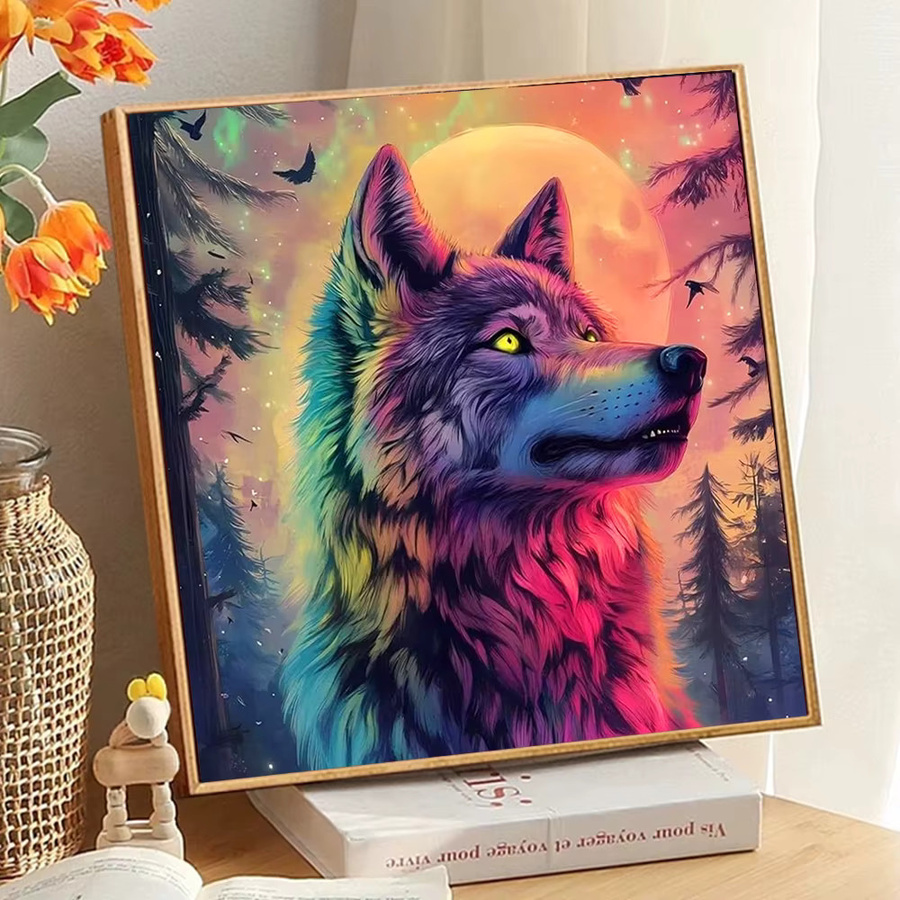 Huacan Diamant-Malset Wolf am Mond als Diamant-Mosaik Tier-Landschaft in Multicolour, B/H: 20 x 20 cm - Bild 3