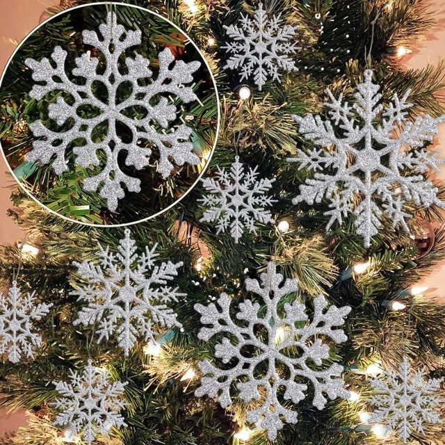 DUTRIEUX 36er Set Glitzer Schneeflocken Ornamente in Gold und Multicolour als Weihnachtsbaum Anhänger aus Kunststoff - Bild 1
