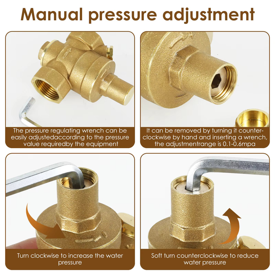 Einstellbarer Wasserdruckminderer aus Messing in Gold, DN20 3/4 Zoll und DN15 1/2 Zoll - Bild 3