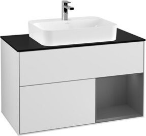 V&B Waschtischunterschrank Finion 100 mit Wandbeleuchtung, Anthrazit und Weiß, lackiert, B/T/H: 100 x 50,1 x 50,1 cm - Bild 1