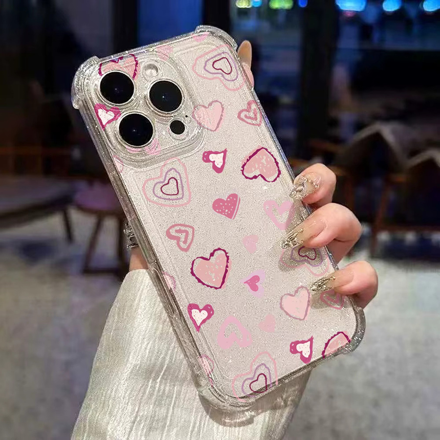 Stoßfeste Silikon-Handyhülle mit Glitzer-Herz-Design für Apple iPhone 17 Pro Max, 16, 15, 14, 13, 12, 11 und Air, Farbe: Transparent - Bild 5