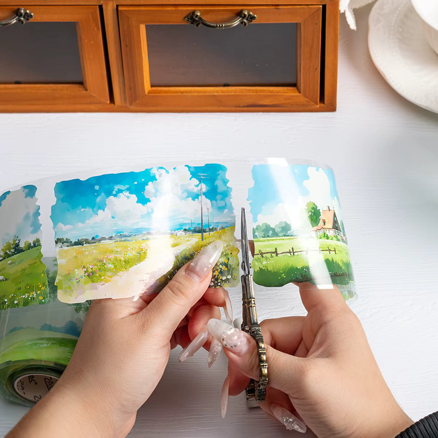 4 Rollen transparentes PET-Washi-Klebeband Set mit Naturlandschaft-Design in Multicolour für Scrapbooking und Journaling - Bild 3