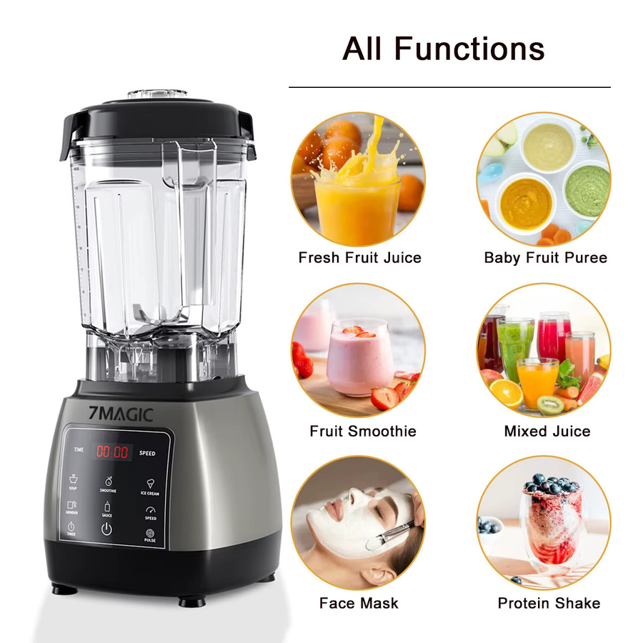 7MAGIC Hochleistungs-Mixer mit 2000 W und Timer, Küchenmaschine mit 2-Liter-Glasbehälter, Schwarz - Bild 6