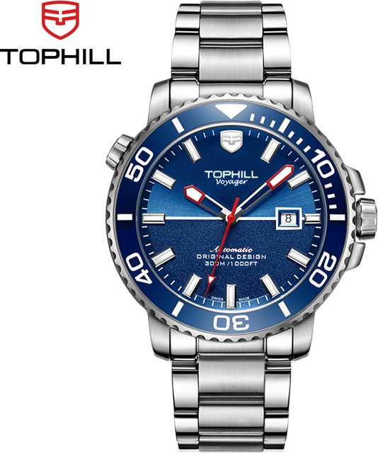 TOPHILL Herrenuhr, Taucheruhr, Automatik, Edelstahl, Schwarz, 45 mm, 30 ATM, Saphirglas - Bild 1