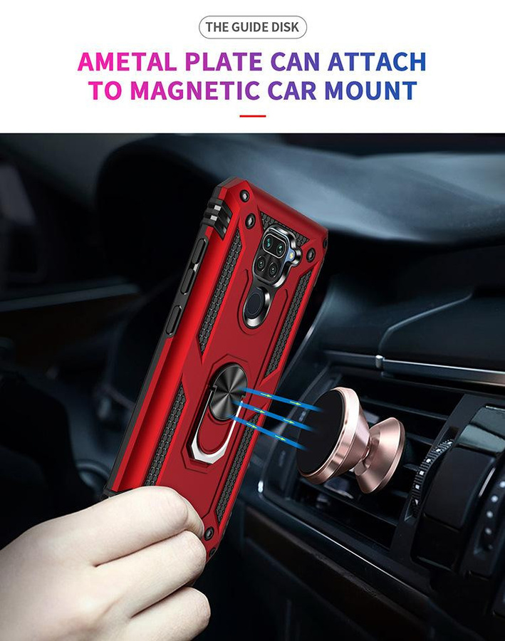 Stoßfeste Handyhülle für Xiaomi Redmi Note 9 und Redmi Note 9 Pro in Rot mit Militär-Schutzdesign, Ringhalter und Magnetfunktion - Bild 4