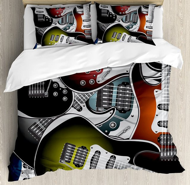 Bettwäsche-Set Lodestar mit Gitarren-Motiv, mehrfarbig, aus Mikrofaser, B/H: 135 x 200 cm - Bild 1