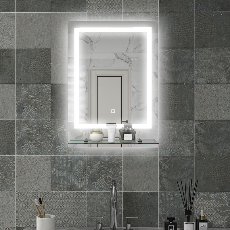 kleankin Badspiegel mit Beleuchtung, Wandspiegel mit 3 Lichtfarben, IP44 Lichtspiegel mit Touch-Schalter, Memory-Funktion und Anti-Beschlag, Farbe: Silber, B: 70 cm, H: 50 cm - Bild 2