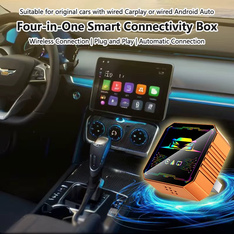 Lenovo 4-in-1 Wireless CarPlay und Android Auto Adapter mit Bildschirmspiegelung für iOS und Android in Orange - Bild 2