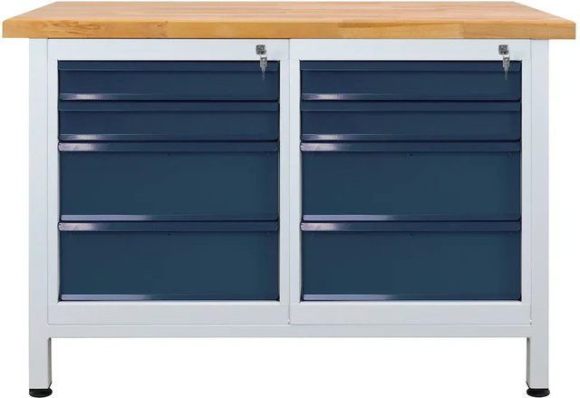 PROREGAL Werkbank Rhino mit 8 Schubladen aus Stahl und Buche, Farbe Lichtgrau und Anthrazit, H x B x T: 84 x 120 x 60 cm - Bild 1