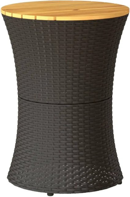 vidaXL Garten-Beistelltisch in Trommelform aus schwarzem PE-Rattan und Akazienholz, Durchmesser: 38 cm, Höhe: 56 cm - Bild 1