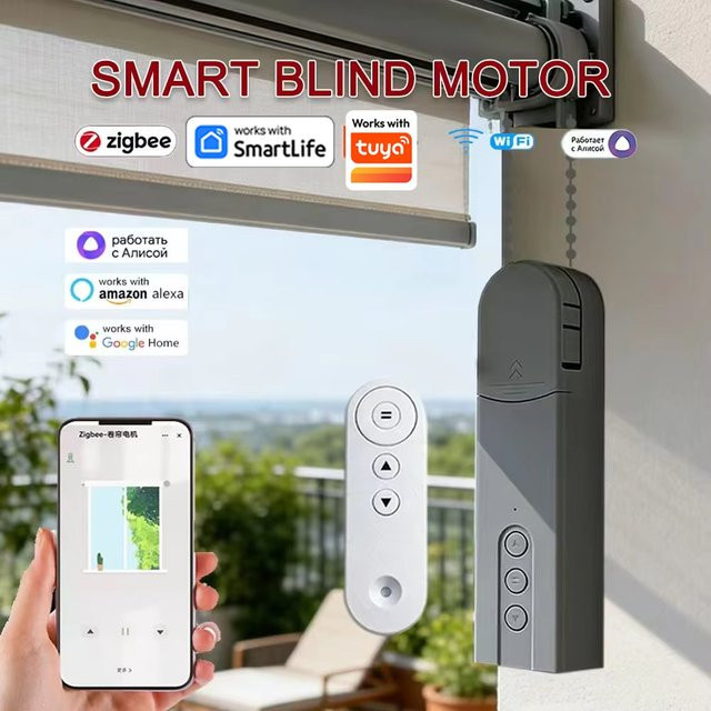 OPUYYM Smart Elektrischer Vorhangmotor mit WLAN und Zigbee, Rolladenantrieb in Weiß zur Steuerung über TUYA App, Alexa und Google Assistant inklusive RF-Fernbedienung - Bild 1