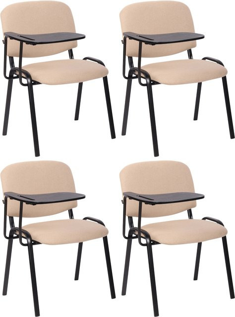 CLP 4er Set Schulungsstühle Ken mit Klapptisch und Schreibtafel, gepolsterte Stoffsitze, Beige - Bild 1