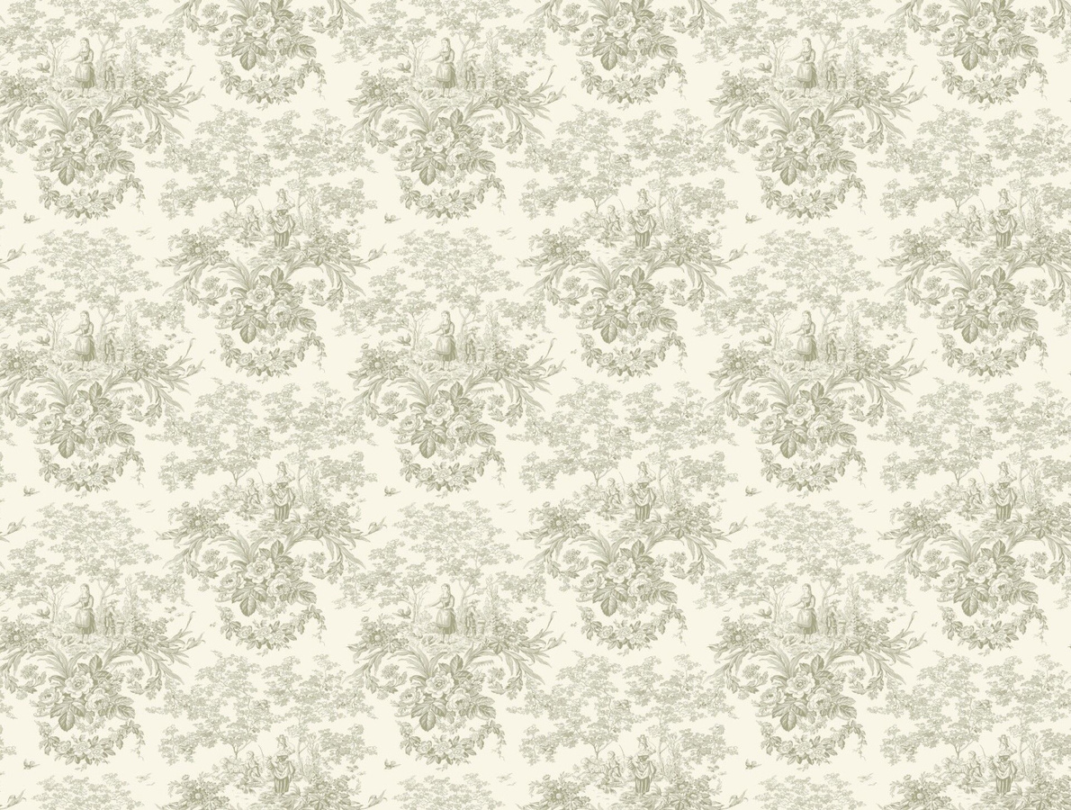 Quenin Tapete Beaux Jours in Tilleil mit floralem Vintage-Design und botanischem Muster aus Vlies - Bild 1