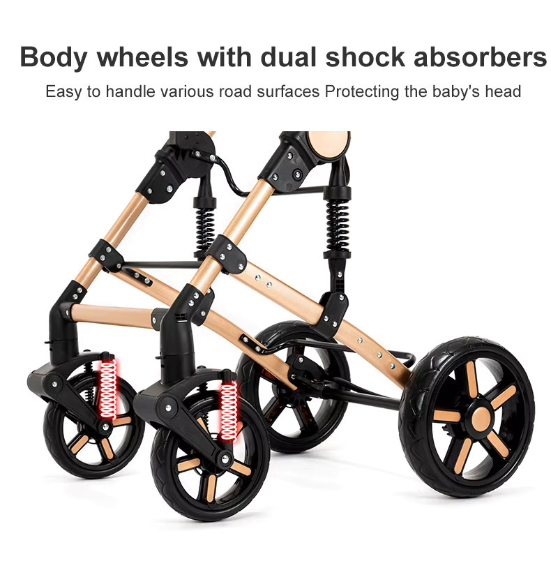 Prokoke 3-in-1 Baby-Kombikinderwagen Reisesystem mit Babyschale, Babywanne und Sport-Sitz in Grau-Schwarz mit Aluminiumrahmen und Stoßdämpfung - Bild 6