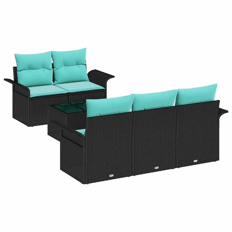 vidaXL Gartensofa-Set aus Poly-Rattan mit Tisch und 6 Kissen in Schwarz und Türkis - Bild 2