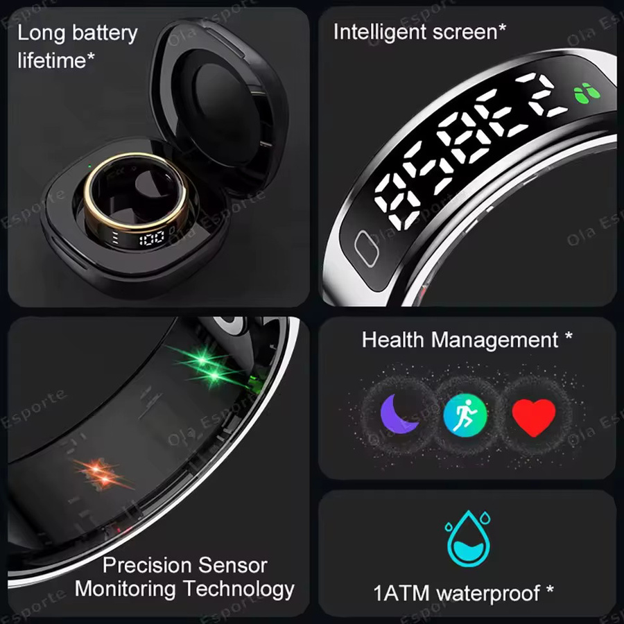 Ola Esporte Smart Ring R13 in Silber mit HD-Bildschirm, TikTok-Steuerung und Herzfrequenzmesser, 5ATM wasserdicht, Unisex - Bild 2