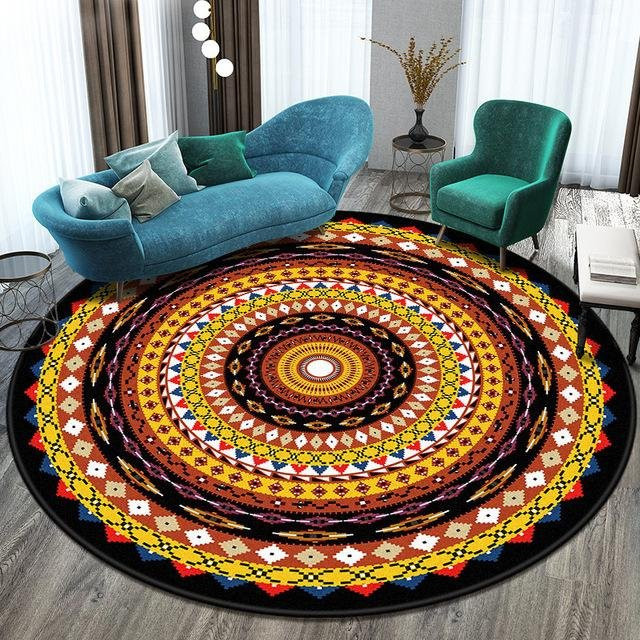 Runder Mandala Teppich in Multicolour mit ethnischem Vintage-Design, Anti-Rutsch-Fußmatte aus Polyester und Baumwolle, Durchmesser: 40 cm - Bild 1