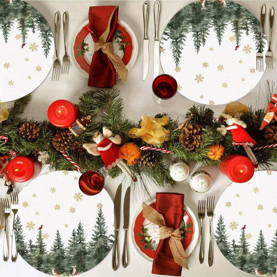 VIKAMA 4er-Set Platzsets mit Wald- und Winterlandschaftsmotiv, rund, Mehrfarbig - Bild 3