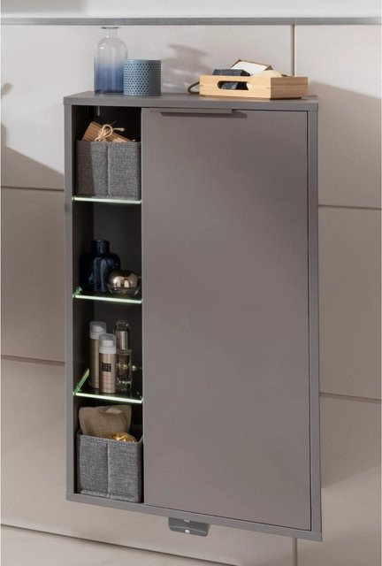 Fackelmann Midischrank B.Paris in Grau mit LED-Beleuchtung und Soft-Close-Türen, B/H/T: 47 x 84,2 x 32 cm - Bild 1