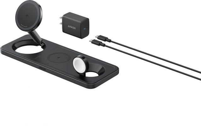 Anker MagGo 3in1 Wireless Netzladegerät Schwarz mit 15W und USB-C Anschluss - Bild 1