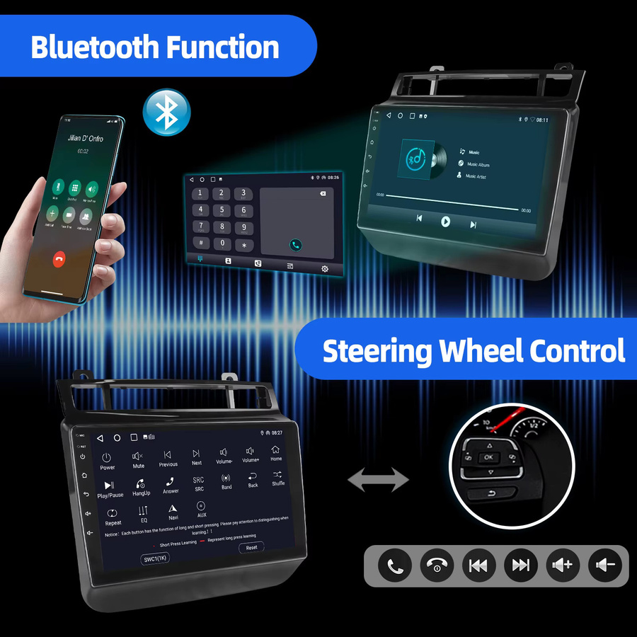 ESSGOO 9-Zoll-Autoradio mit Android 15, kabellosem CarPlay, GPS-Navigation, Bluetooth, WLAN und USB für VW Touareg 7P 2010-2018 in Schwarz - Bild 5
