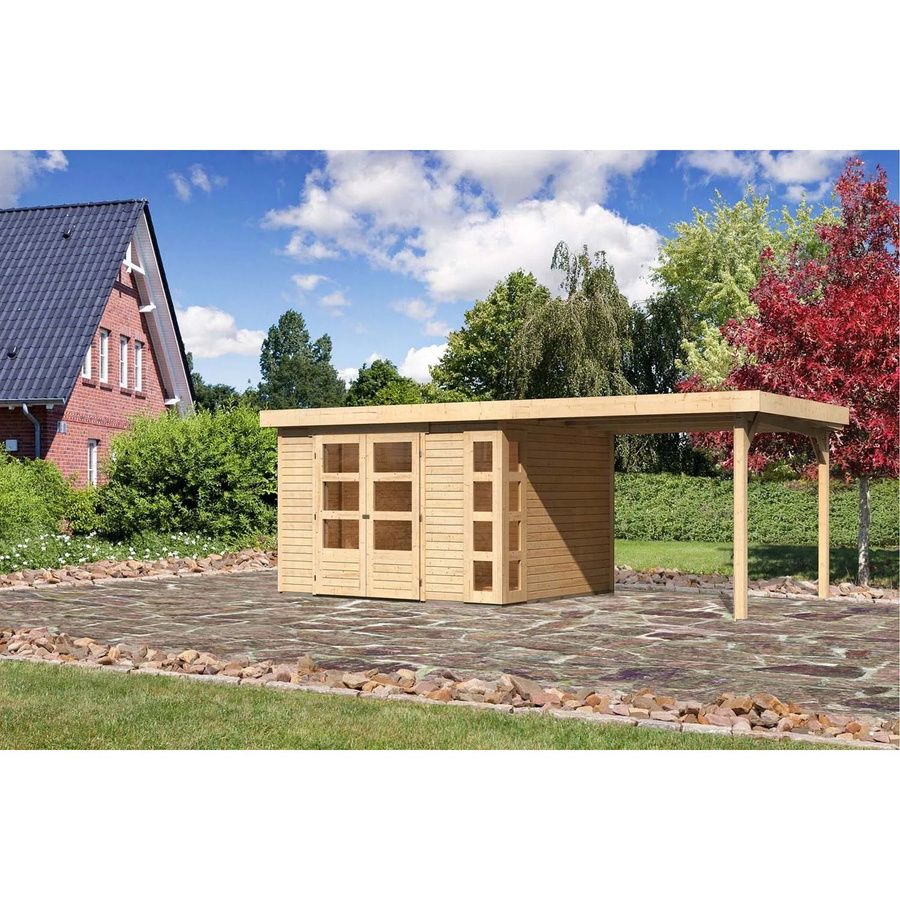 Karibu Holz-Gartenhaus Sölve mit Flachdach in Natur, unbehandelt, B: 298 cm, T: 242 cm, H: 210 cm - Bild 2