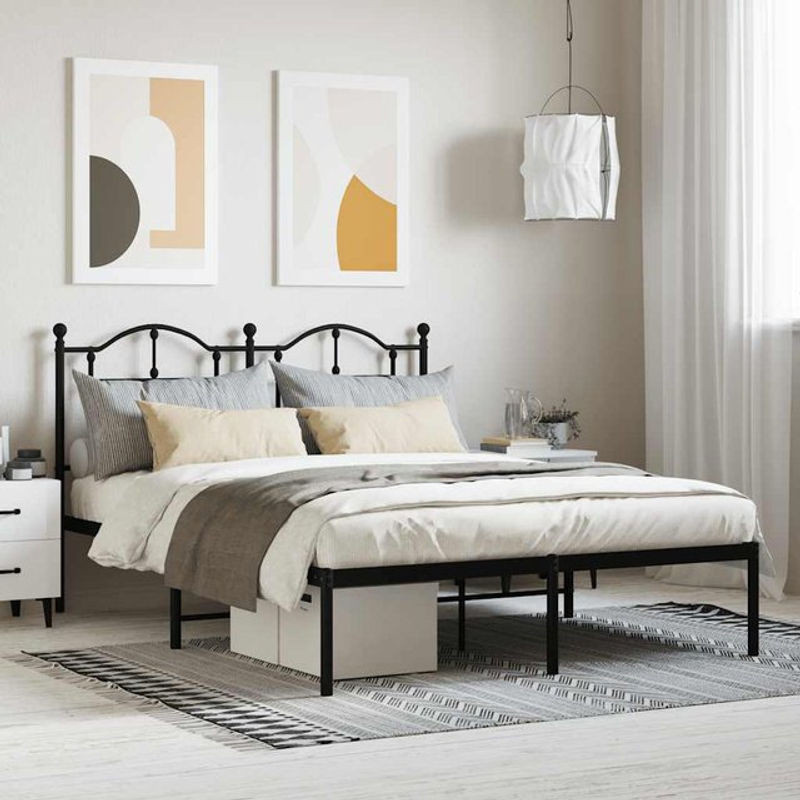 Vidaxl Metall-Bettgestell mit Kopfteil aus Stahl in Schwarz, B/L: 140 x 190 cm - Bild 1
