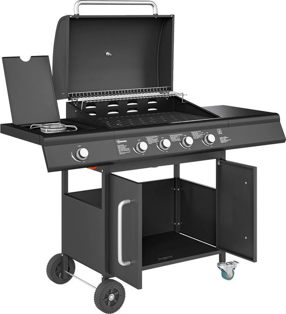 Outsunny Gasgrill aus Edelstahl und Stahl in Schwarz mit Piezo-Zündung, B/T/H: 56 x 129,5 x 110 cm - Bild 1