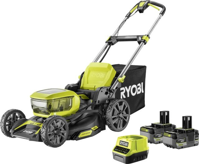 Ryobi One+ Akku-Rasenmäher RY18LMX46A-250 Brushless in Grün mit 46 cm Schnittbreite, 2 x 18 V 5 Ah Akkus und Ladegerät - Bild 1