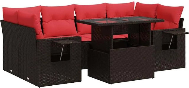 vidaXL 7-teilige Garten-Sofagarnitur aus Akazie und braunem PE-Rattan mit Kissen - Bild 1