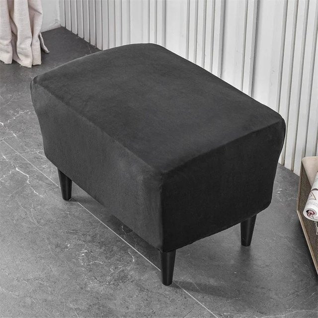 Elastischer Hockerbezug aus Samt in Schwarz für rechteckige Fußhocker und Möbel - Bild 1