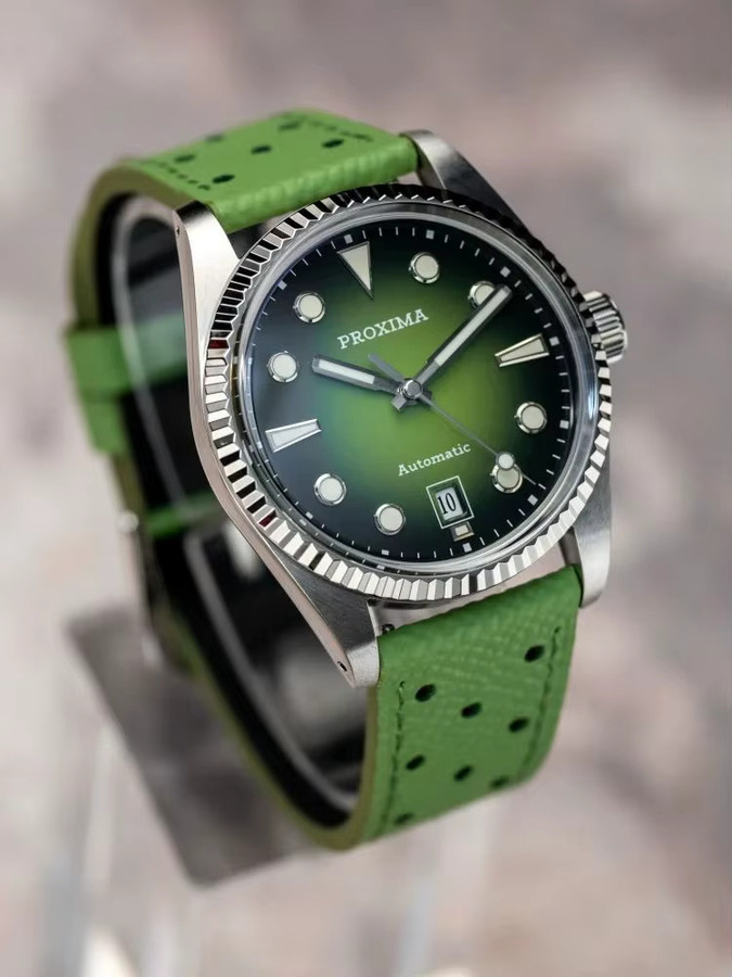 Proxima Herrenuhr, Automatik, Edelstahl, 37 mm, Grün, Saphirglas, 10 ATM - Bild 1