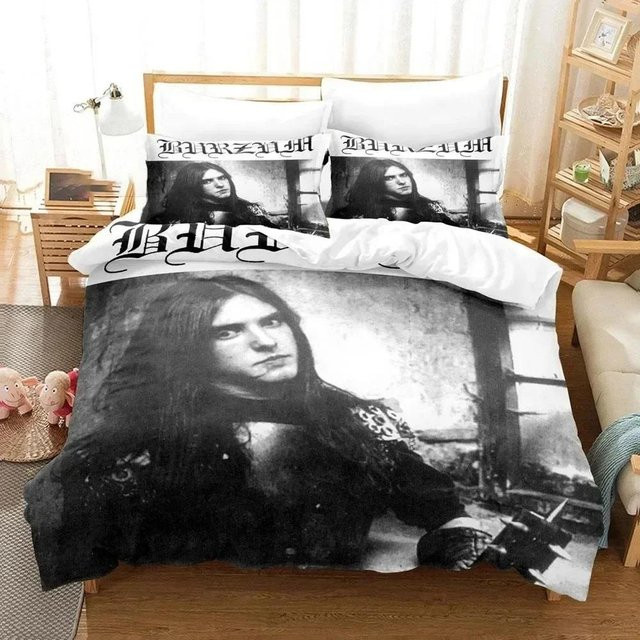 Burzum Bettwäsche-Set aus Mikrofaser mit 3D-Druck, Schwarz, bestehend aus Bettbezug und Kissenbezug, Breite: 70 cm, Länge: 133 cm - Bild 1