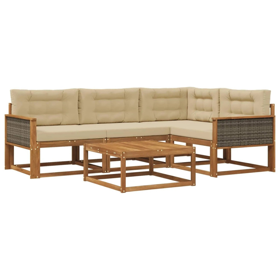 vidaXL Outdoor-Sofagarnitur L-Form aus massivem Akazienholz mit 5 Kissen in Natur und Beige - Bild 2