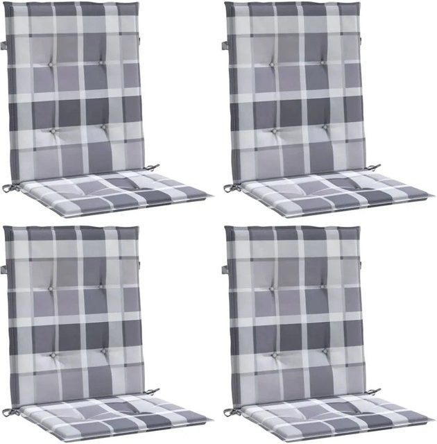 vidaXL Gartenstuhlauflagen für Niedriglehner, 4er-Set, Grau Kariert, Polyester Oxford-Gewebe, wasserabweisend und atmungsaktiv, B/T/H: 100 x 50 x 3 cm - Bild 1