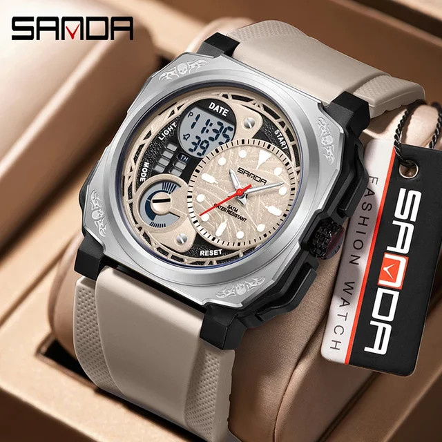SANDA Digitaluhr, Quarz, eckig, Silikon, Herren, Black red - Bild 1