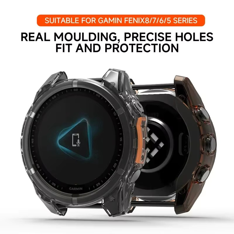 OAKCHARM Schutzhülle mit gehärtetem Glas für Garmin Fenix 8 (51 mm, 43 mm, 47 mm) in Transparent, TPU-Gehäuse mit Anti-Kratz-Stoßstange - Bild 3