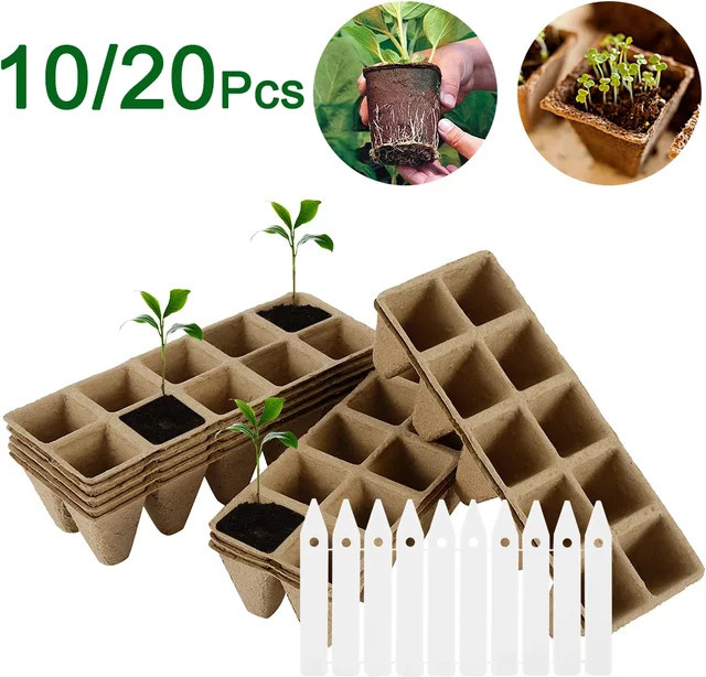 20 Stück biologisch abbaubare Sämling Start Tabletts mit 10 Löchern in Braun für die Bio-Keimung von Indoor-Pflanzen - Bild 1