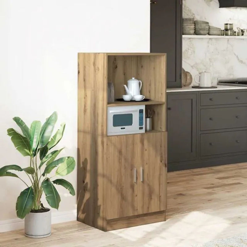 Küchenschrank vidaxl in Artisan-Eiche Natur und Beige aus Holzwerkstoff mit Drehtüren, B/T/H: 57 x 41,5 x 131,5 cm - Bild 1